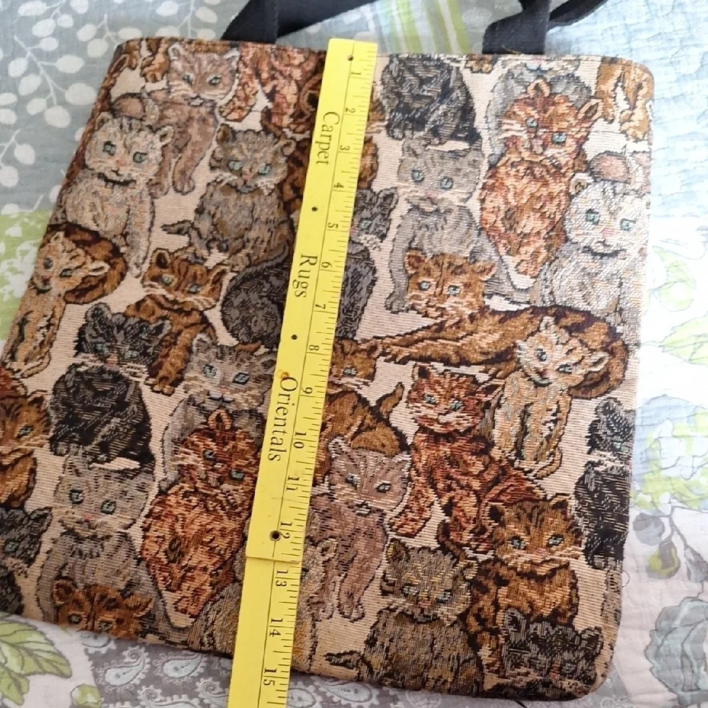 Cat Tapestry Tote Bag with Black Straps